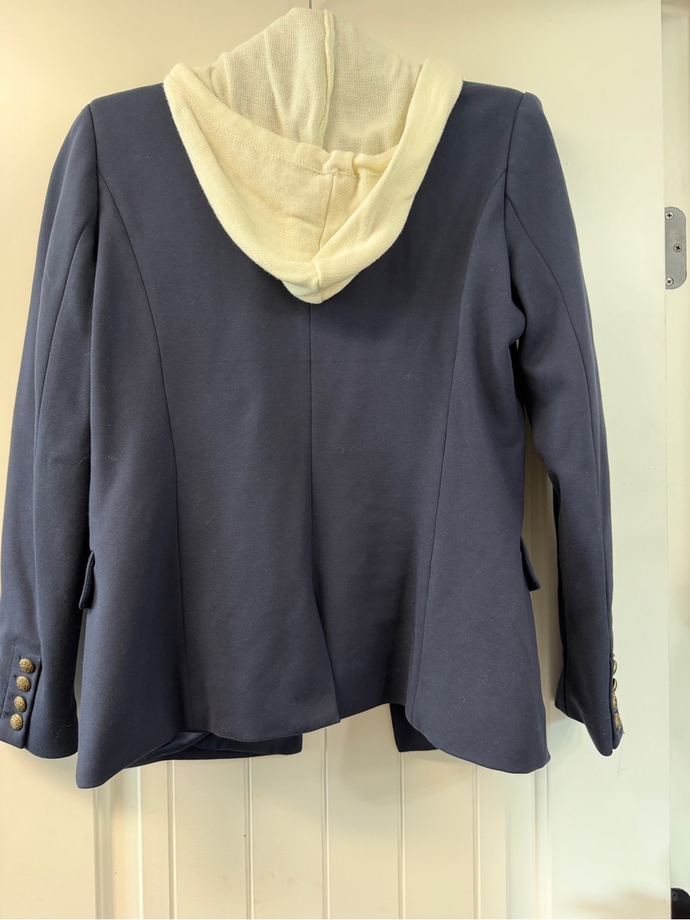 Evereve Navy Blazer with Cream Striped Hoodie Layering - Picture 2 of 3